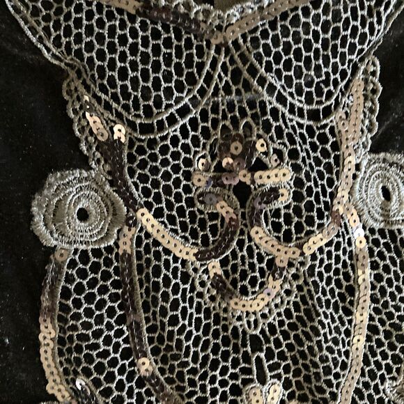 Velvet Sequins Lace M Gothic Dress Elvira Morticia Addams Cosplay Dark Fairy - Picture 3 of 16